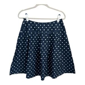 New York & Company Navy Polka Dot A-Line Skirt Size 8 Retro Cotton Classic